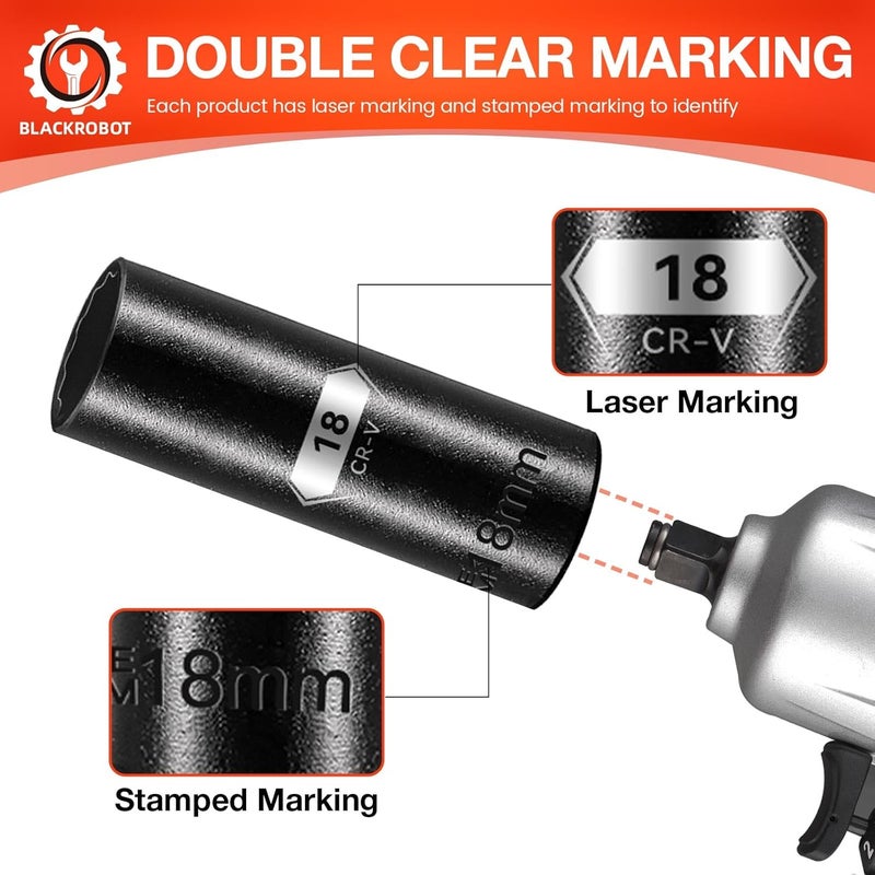 BLACKROBOT 18 mm 12-Point Deep Impact Socket, 1/2 Inch Drive, Metric, Cr-V Steel With Black Manganese Phosphate Coating - Image 4
